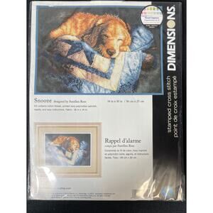 Vintage Dimensions Kit, Snooze, Golden Retriever Napping Stamped Cross Stitch